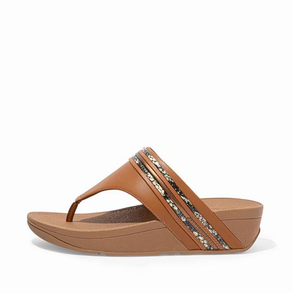 Fitflop Olive Leather Faux Zehenstegsandalen Damen - Hellbraun AT-547630